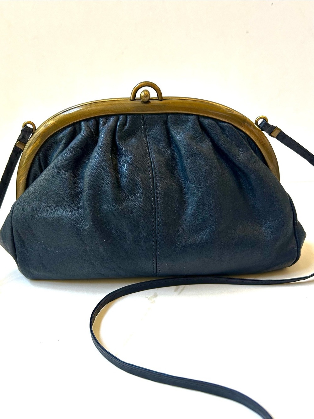 Made in Italy Leather Frame-Top Crossbody Bag Deep Navy Blue